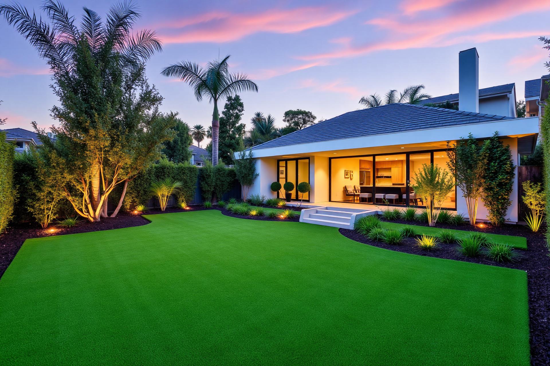 Modern backyard with premium artificial turf lawn